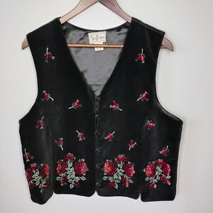 Tantrums Black Velvet Floral Embroidered Vest